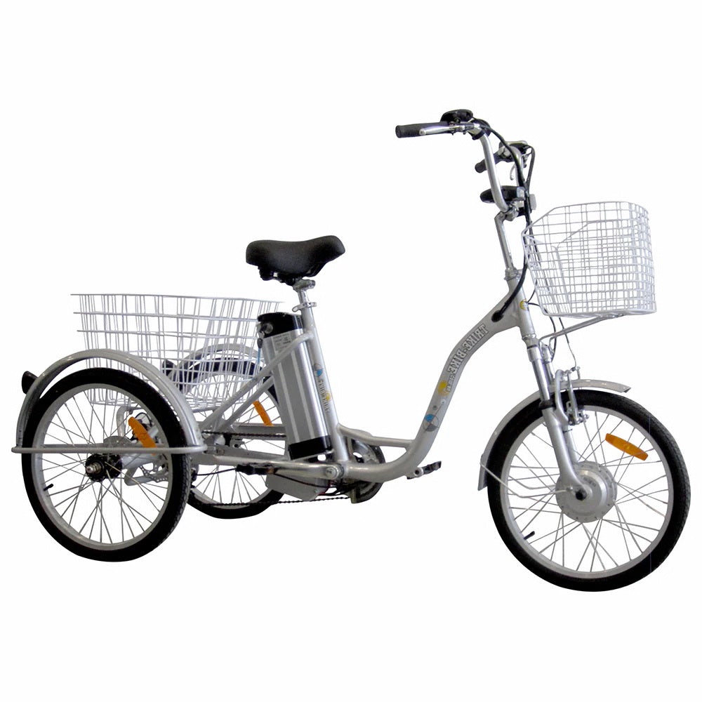 20″ Electric Trike Bike Silver 36V 10.4AH including Helmet and Phone holder