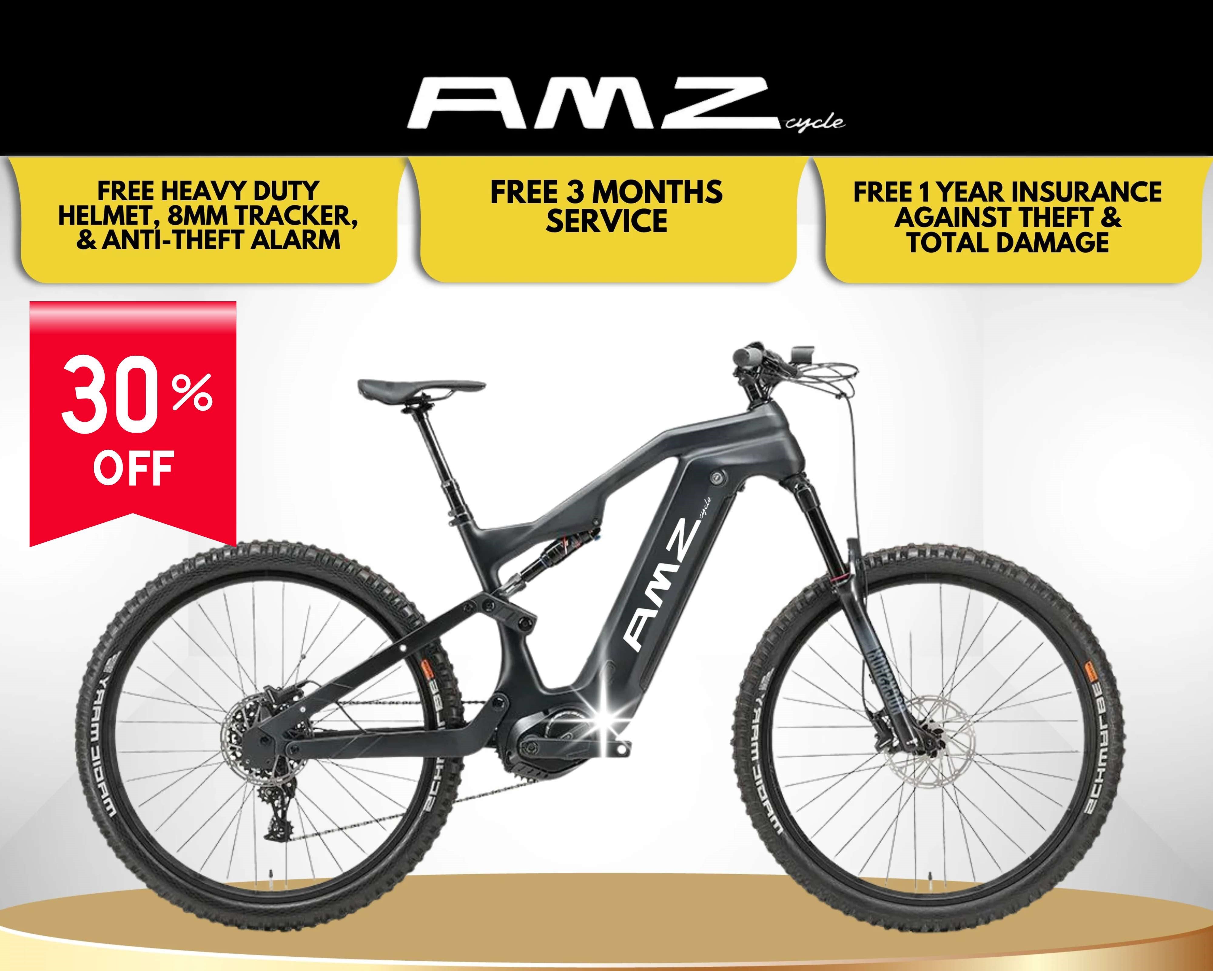 AMZ TS2401 - 11 Speed Carbon Fiber Electric Mountain Bike Bafang 48V 500W Motor Ebike (960WH - 125NM)