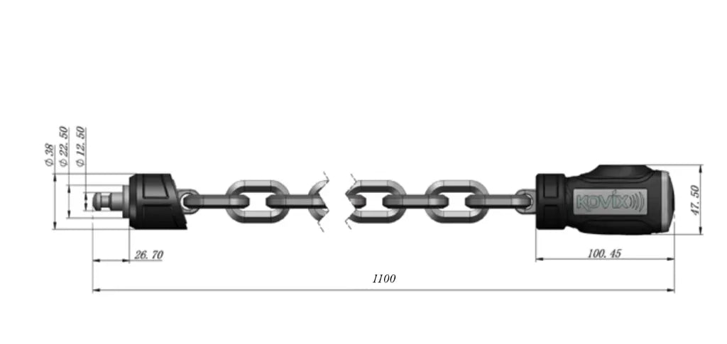 KOVIX ALLARMATE, Heavy Duty Alarmed Chain Lock, 8mm Dia Link, 110cm long